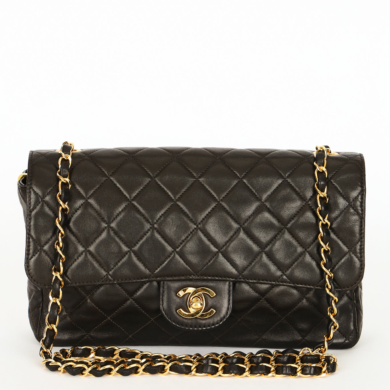 Rare Chanel Medium Classic Single Flap Black Lambskin 1996 24K GP
