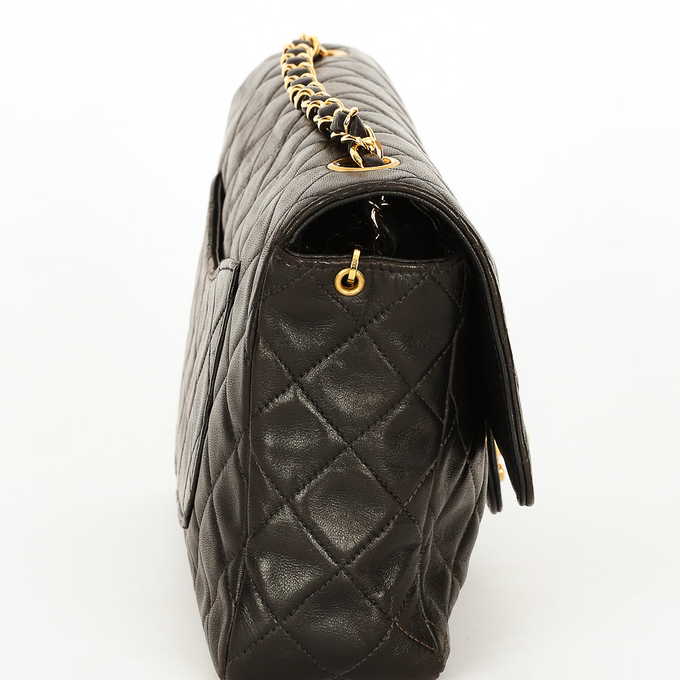 Rare Chanel Medium Classic Single Flap Black Lambskin 1996 24K GP