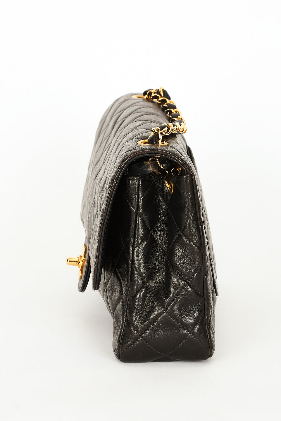 Rare Chanel Medium Classic Single Flap Black Lambskin 1996 24K GP