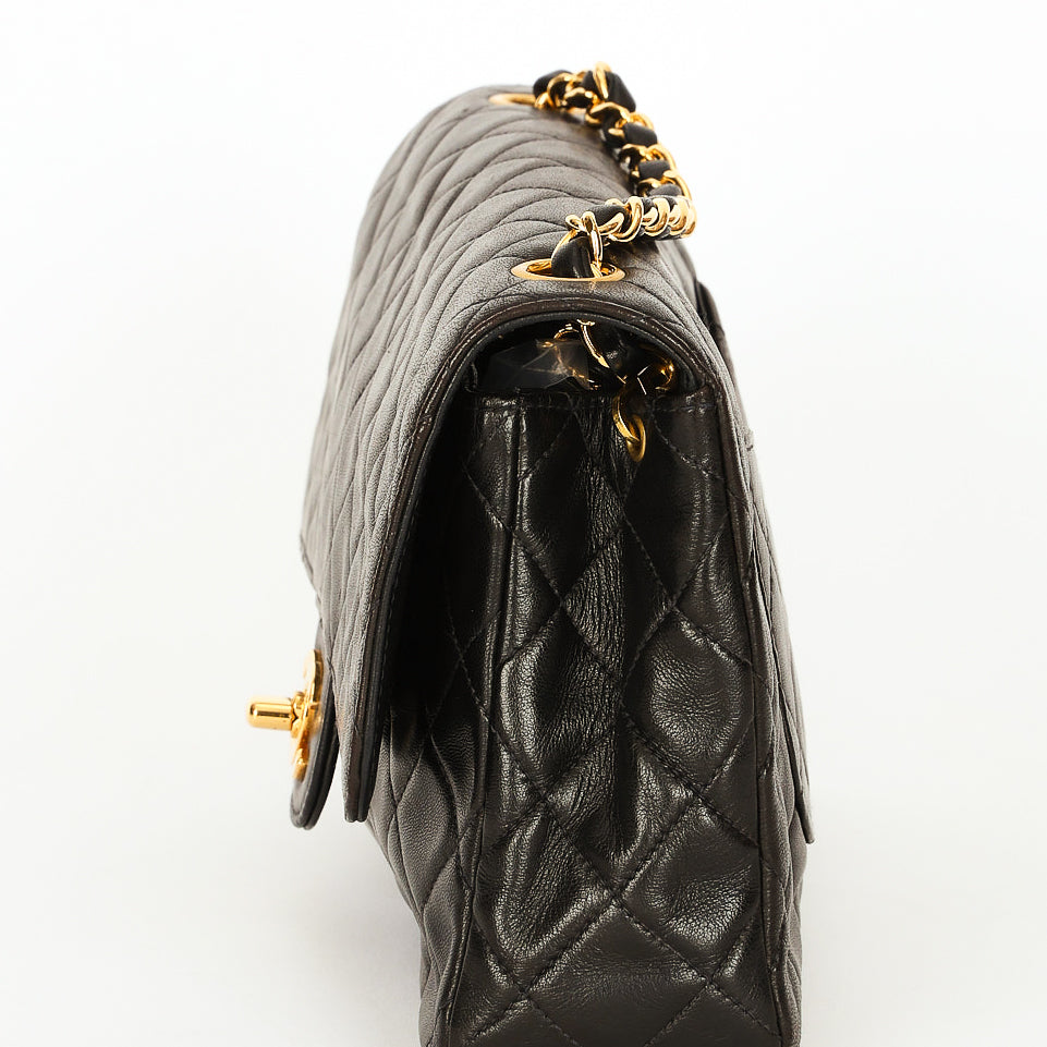 Rare Chanel Medium Classic Single Flap Black Lambskin 1996 24K GP