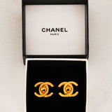 Chanel 1996 Small CC Turnlock Clip-On Earrings 24K GP