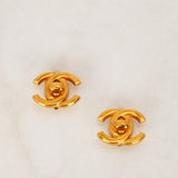 Chanel 1996 Small CC Turnlock Clip-On Earrings 24K GP
