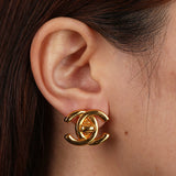Chanel 1996 Small CC Turnlock Clip-On Earrings 24K GP