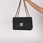 Chanel Jumbo Classic Single Flap Black Lambskin 1988 24K GP