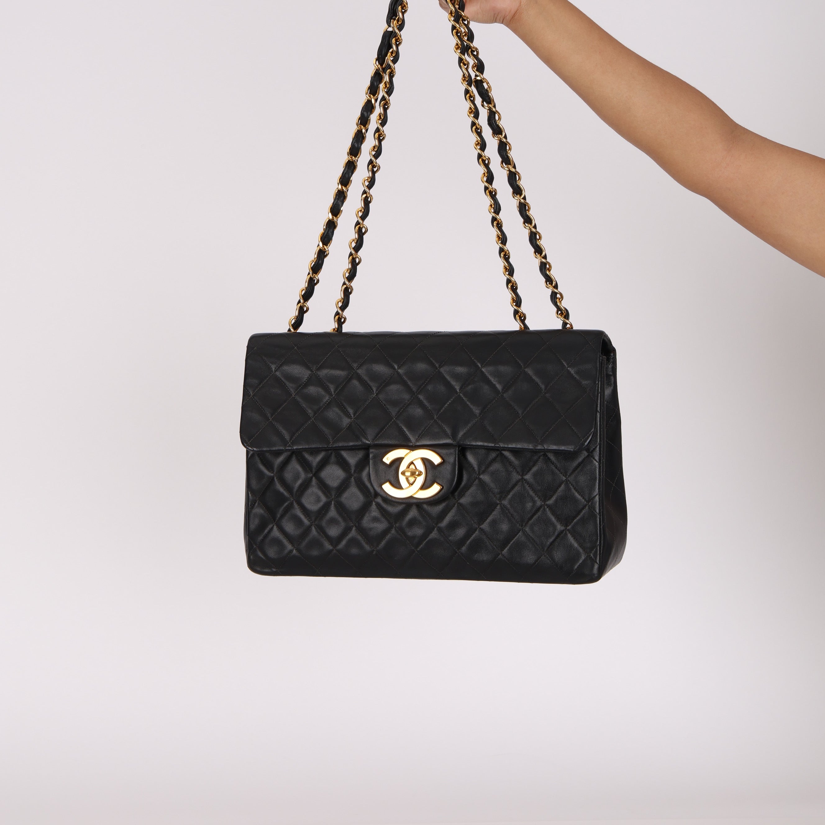 Chanel Jumbo Classic Single Flap Black Lambskin 1988 24K GP
