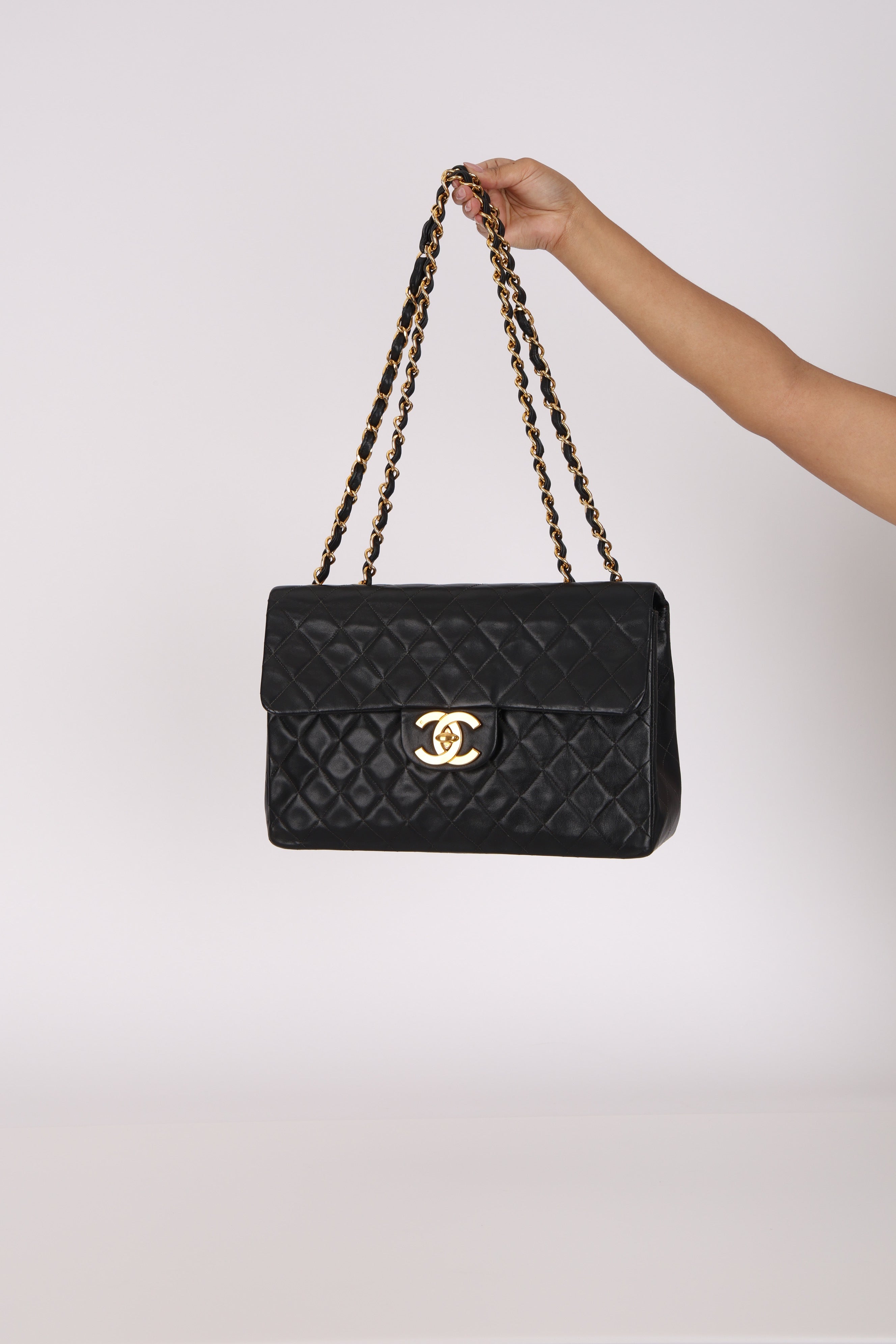 Chanel Jumbo Classic Single Flap Black Lambskin 1988 24K GP