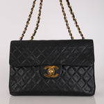Chanel Jumbo Classic Single Flap Black Lambskin 1988 24K GP
