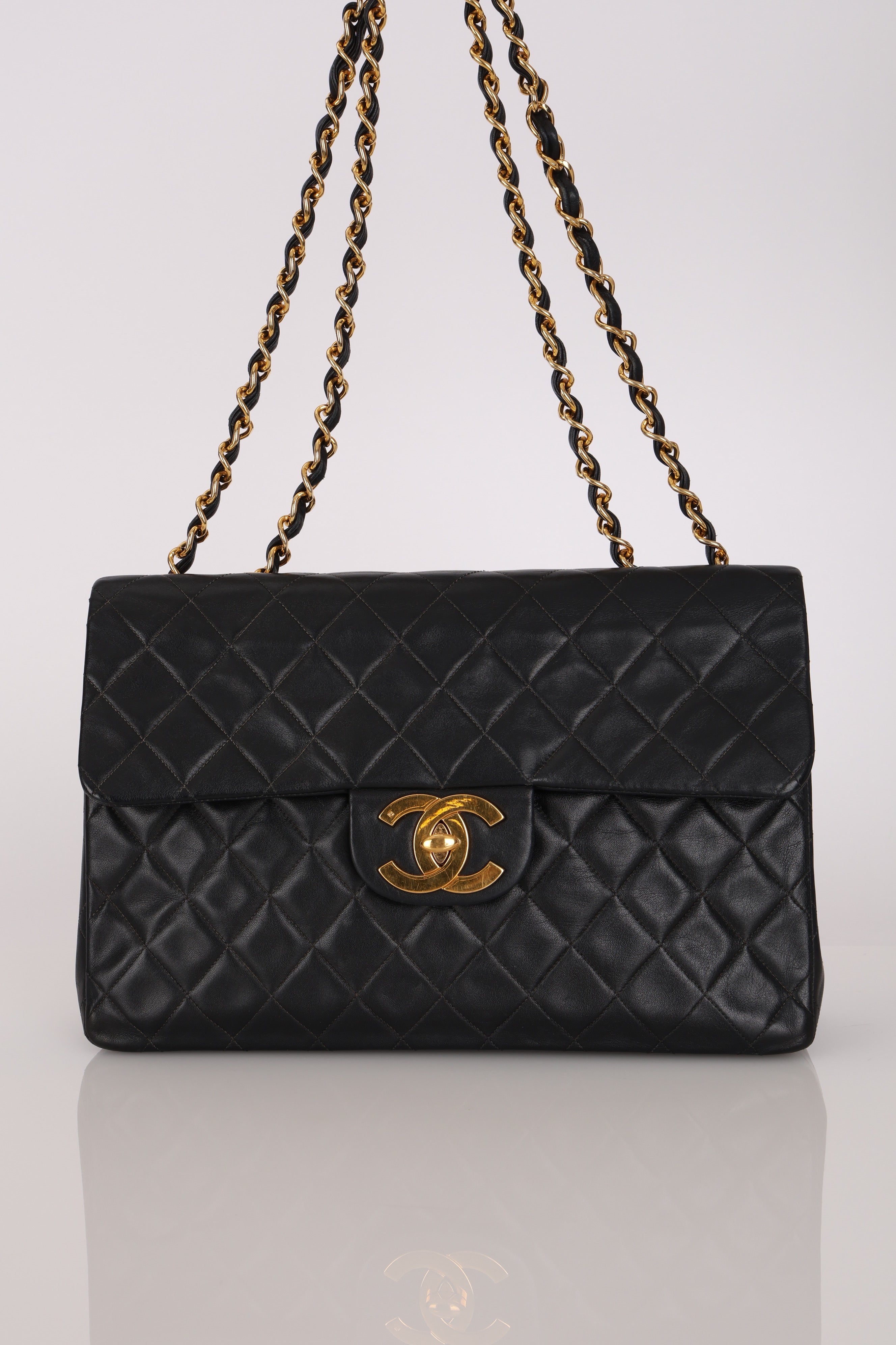 Chanel Jumbo Classic Single Flap Black Lambskin 1988 24K GP