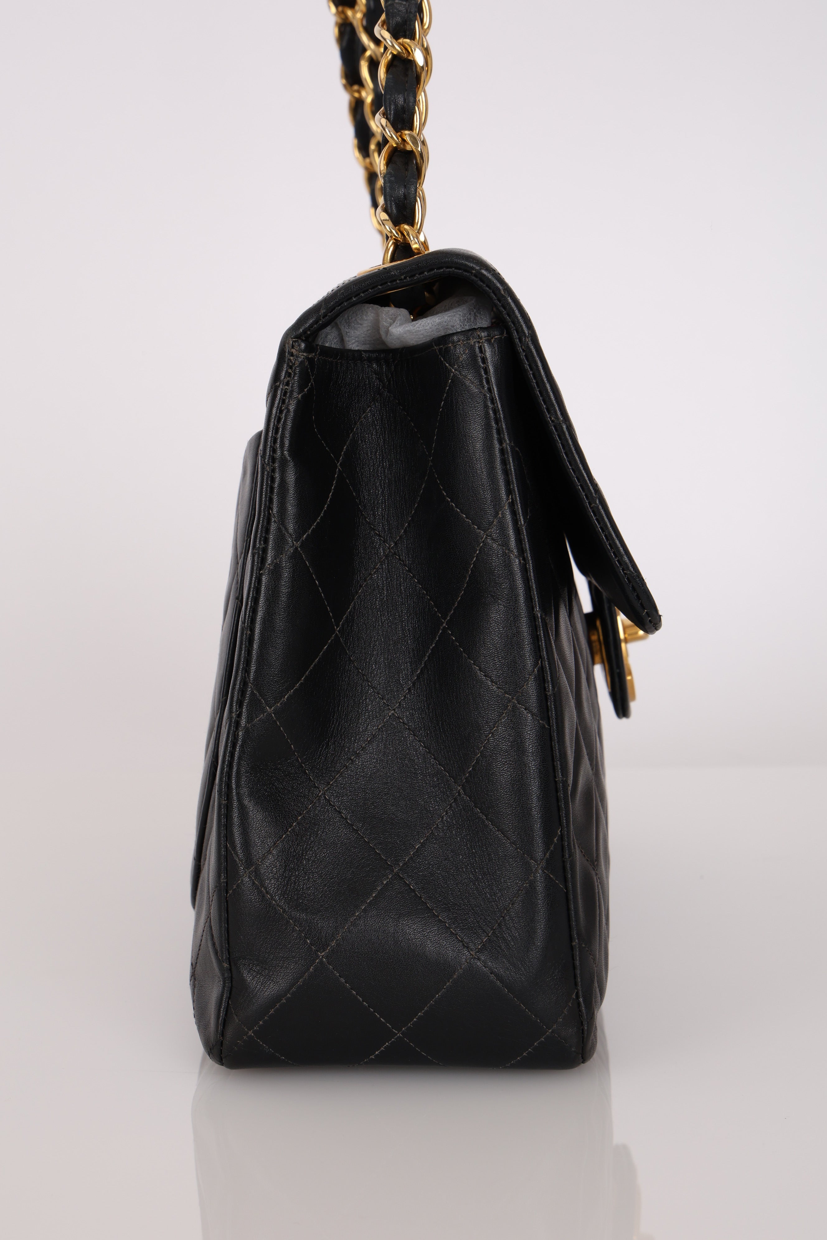 Chanel Jumbo Classic Single Flap Black Lambskin 1988 24K GP