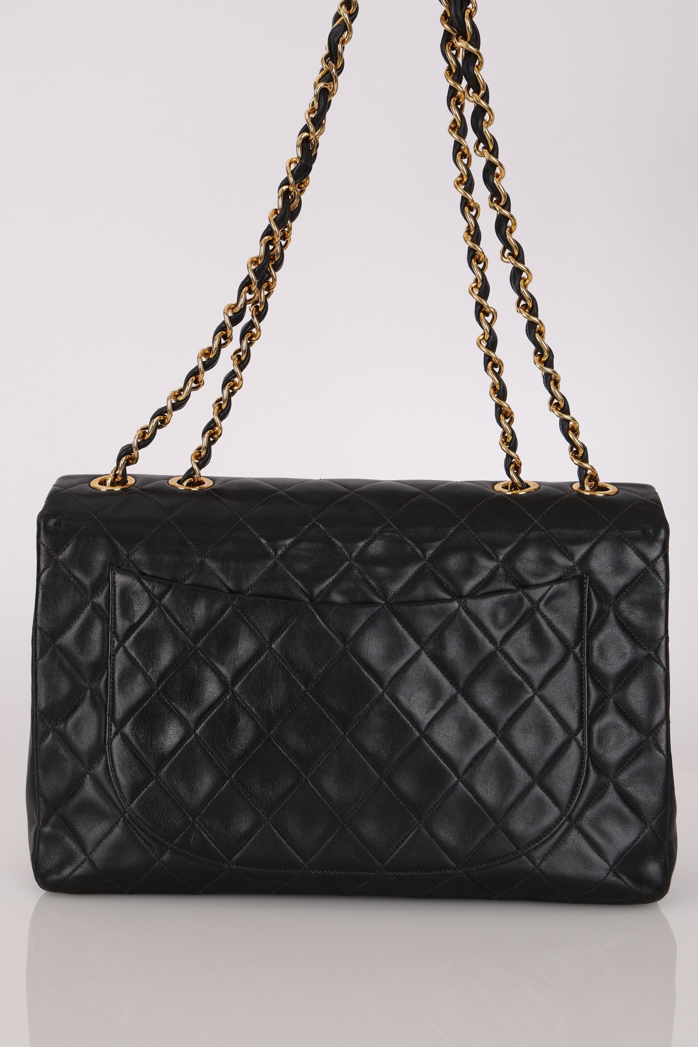 Chanel Jumbo Classic Single Flap Black Lambskin 1988 24K GP