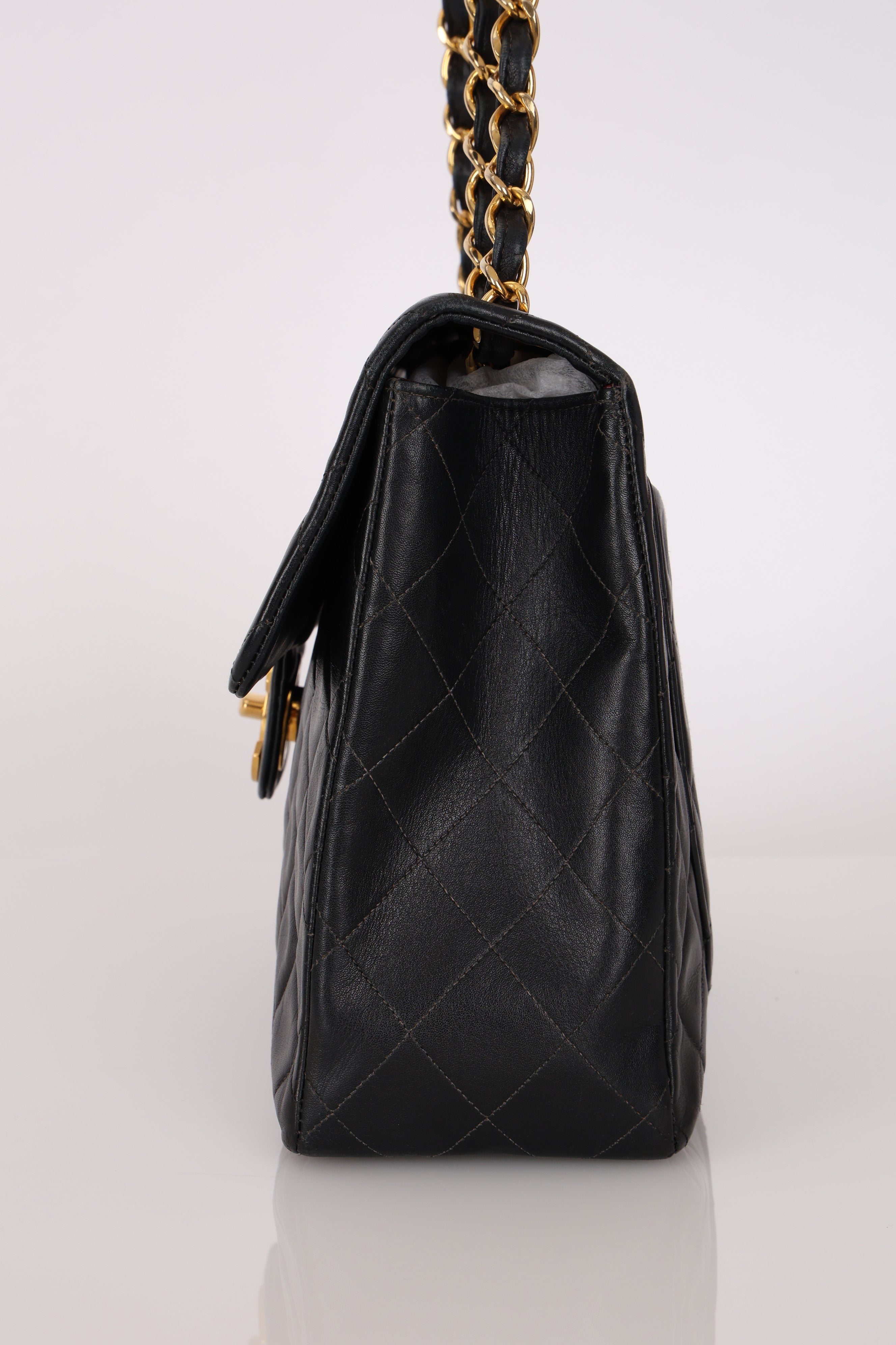 Chanel Jumbo Classic Single Flap Black Lambskin 1988 24K GP