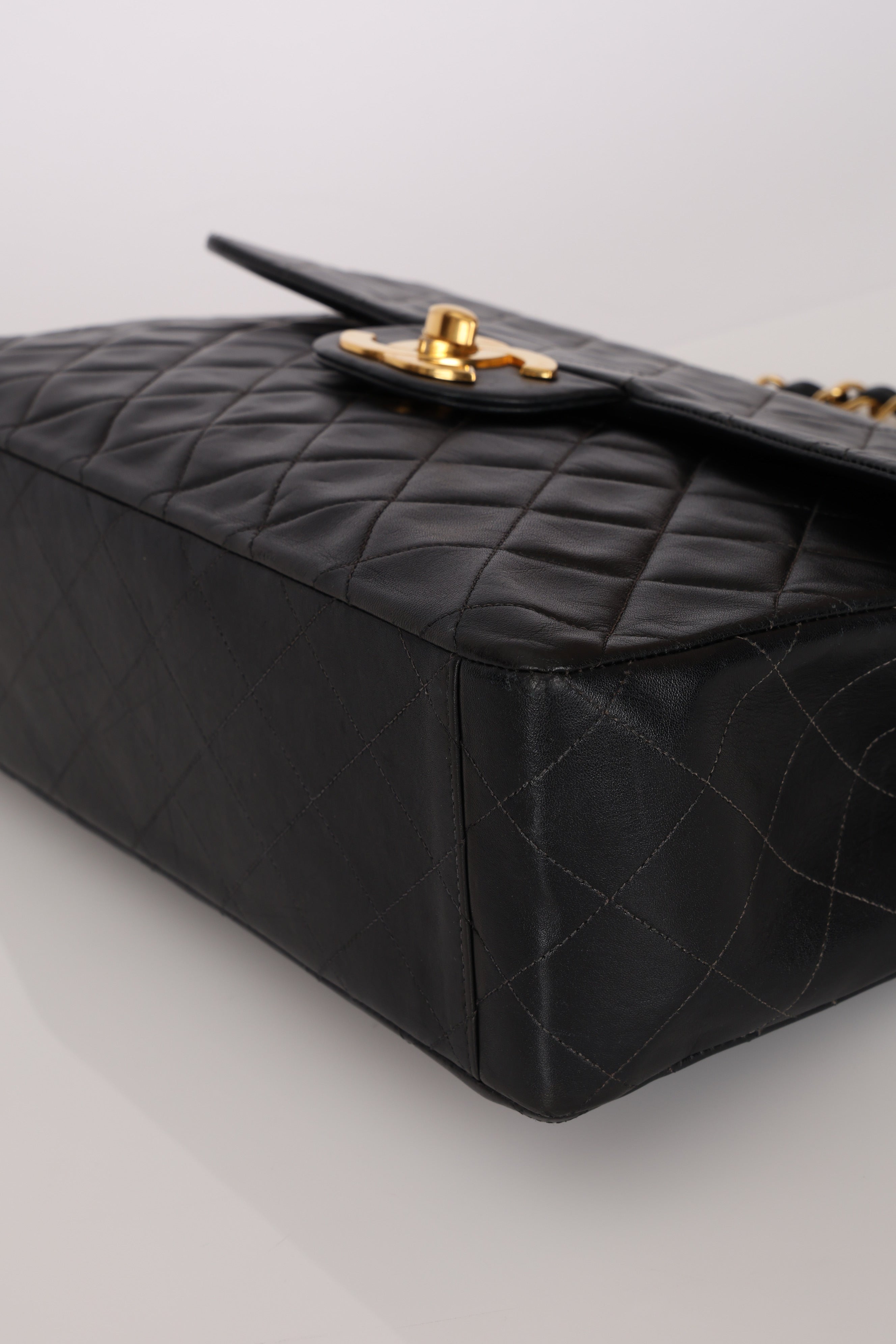 Chanel Jumbo Classic Single Flap Black Lambskin 1988 24K GP