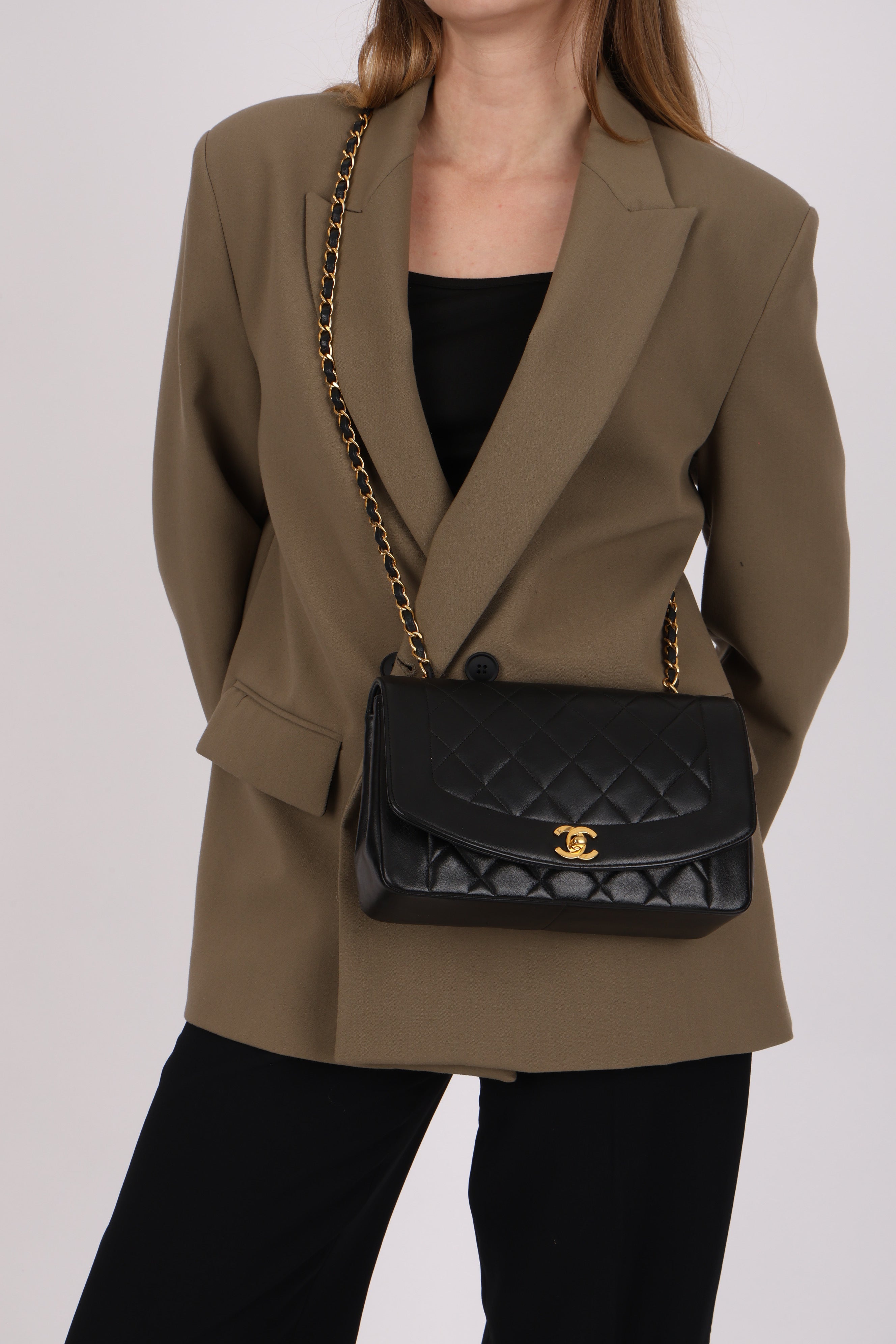 Chanel Medium Diana Flap Black Lambskin 1994 24K GP