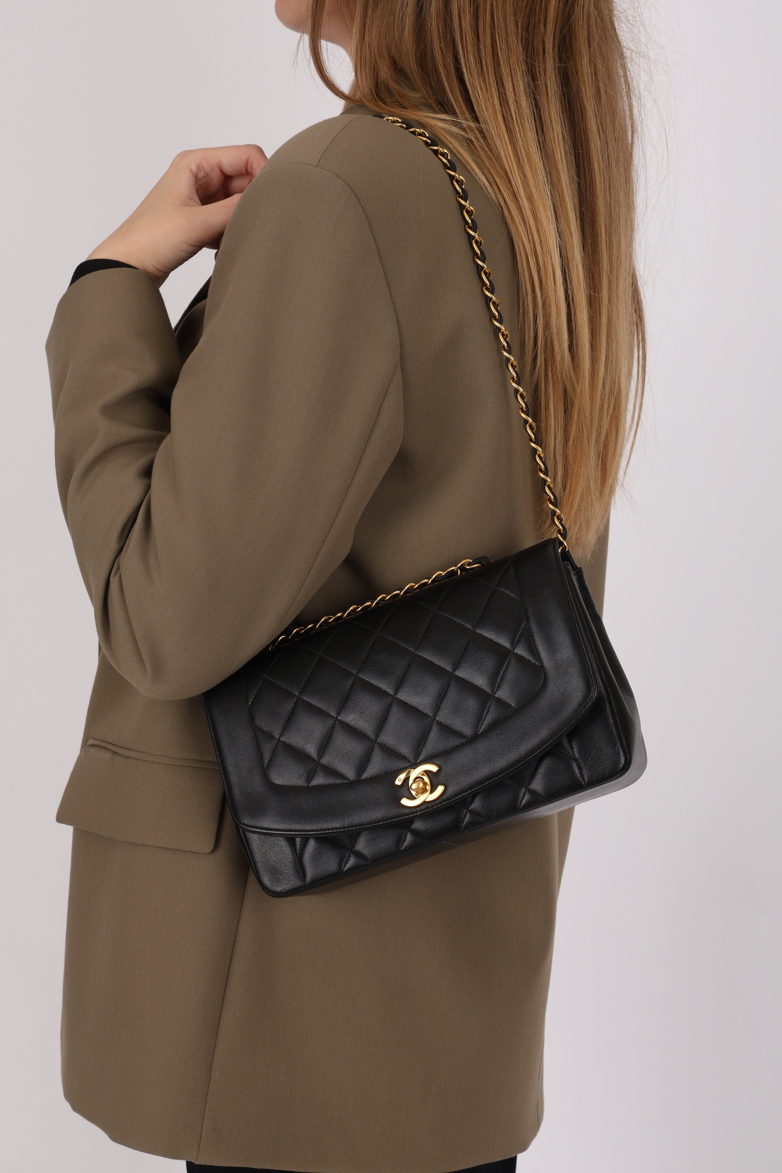 Chanel Medium Diana Flap Black Lambskin 1994 24K GP