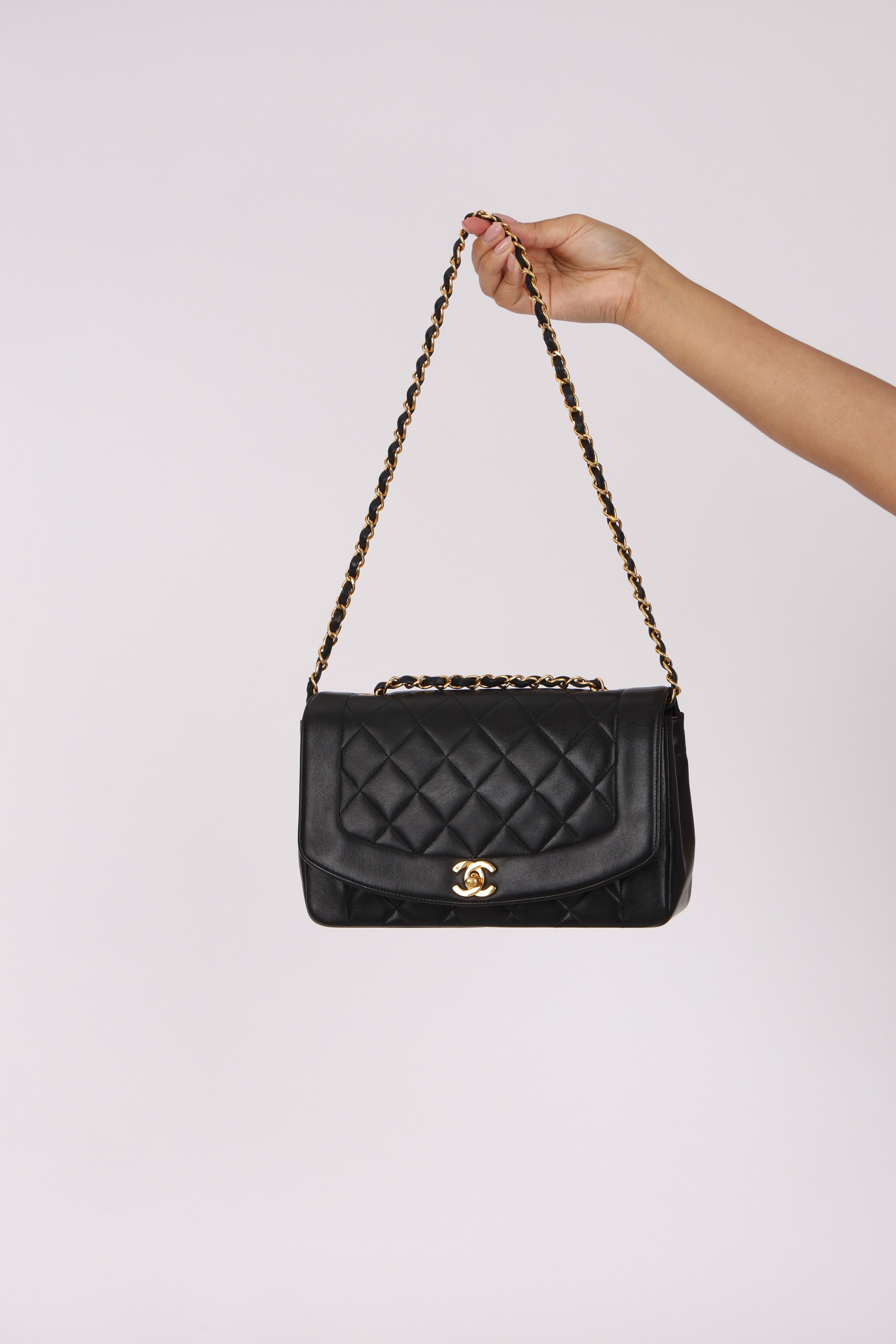 Chanel Medium Diana Flap Black Lambskin 1994 24K GP