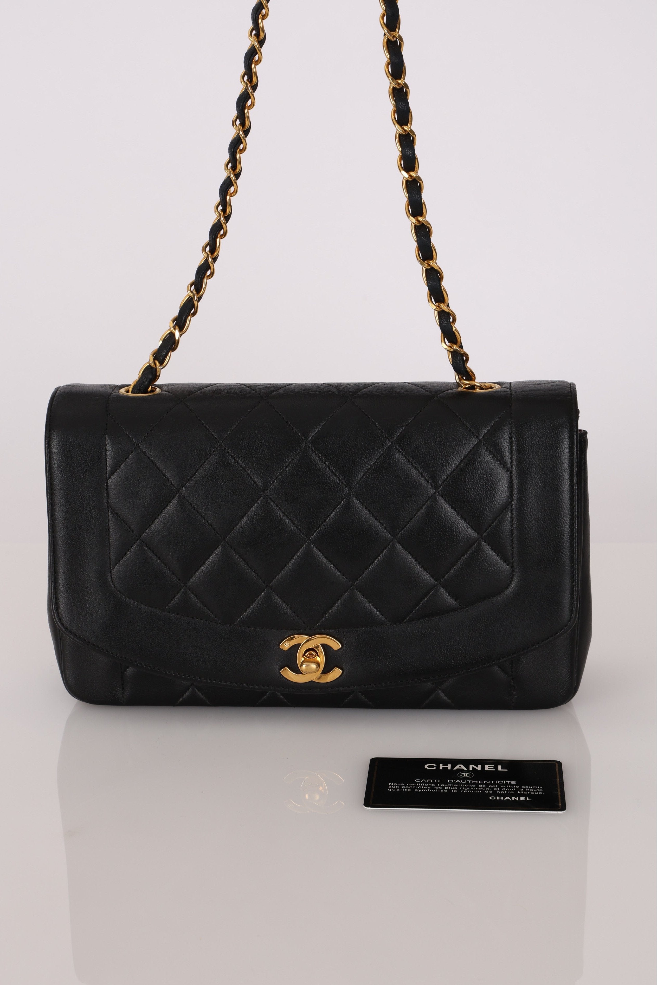 Chanel Medium Diana Flap Black Lambskin 1994 24K GP