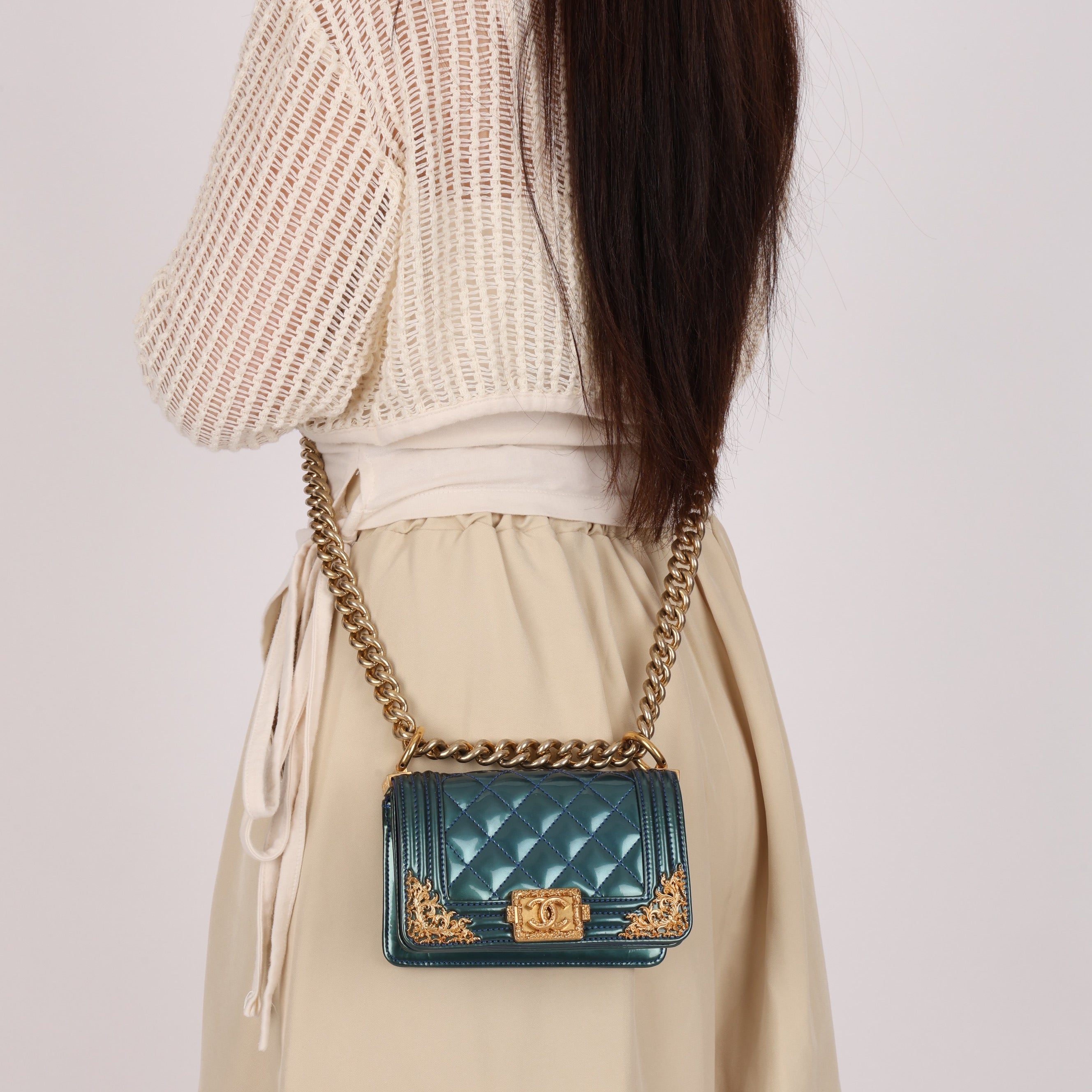 Chanel Mini Boy Bag with Baroque Metallic Patent AGHW