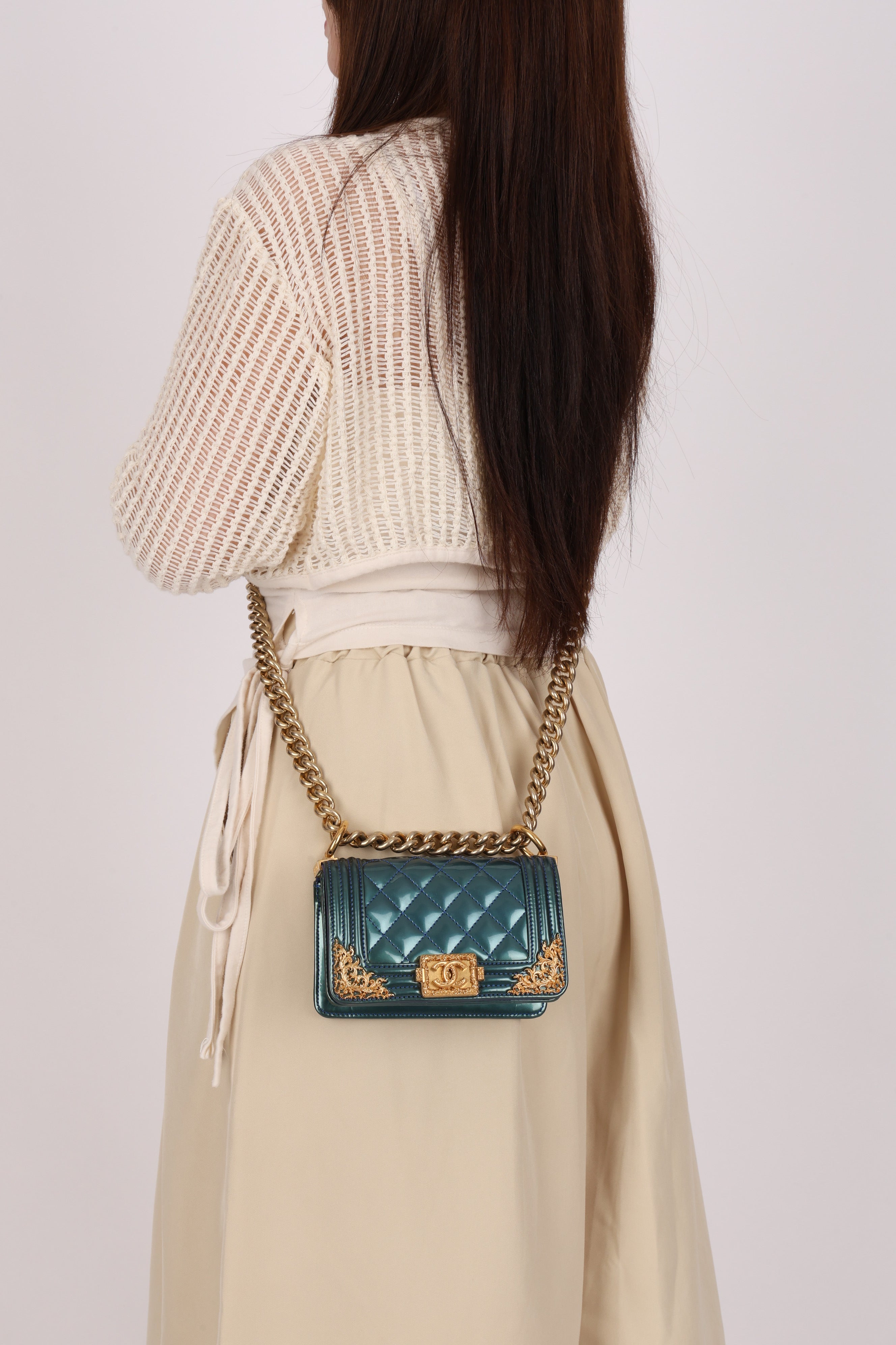 Chanel Mini Boy Bag with Baroque Metallic Patent AGHW