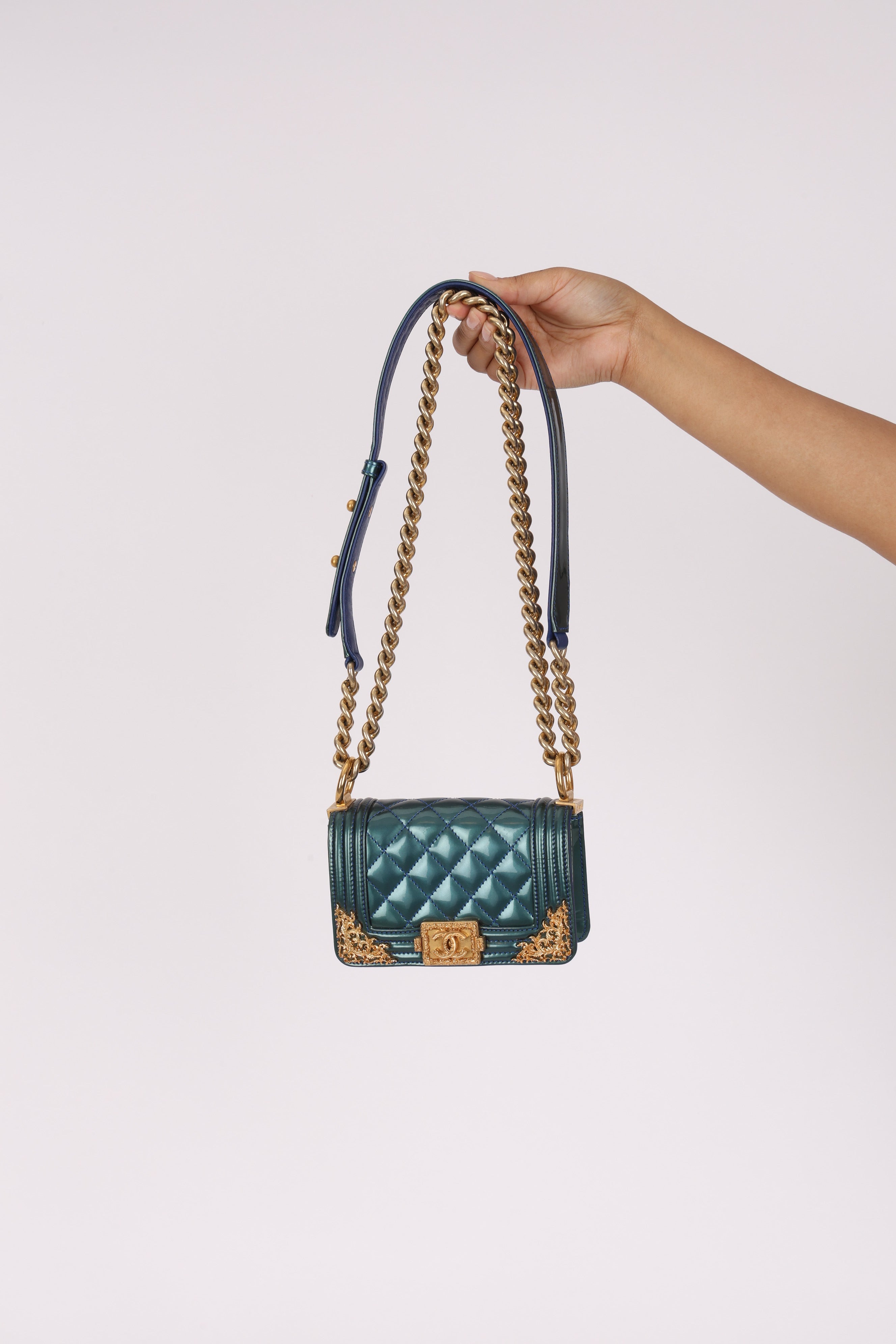 Chanel Mini Boy Bag with Baroque Metallic Patent AGHW