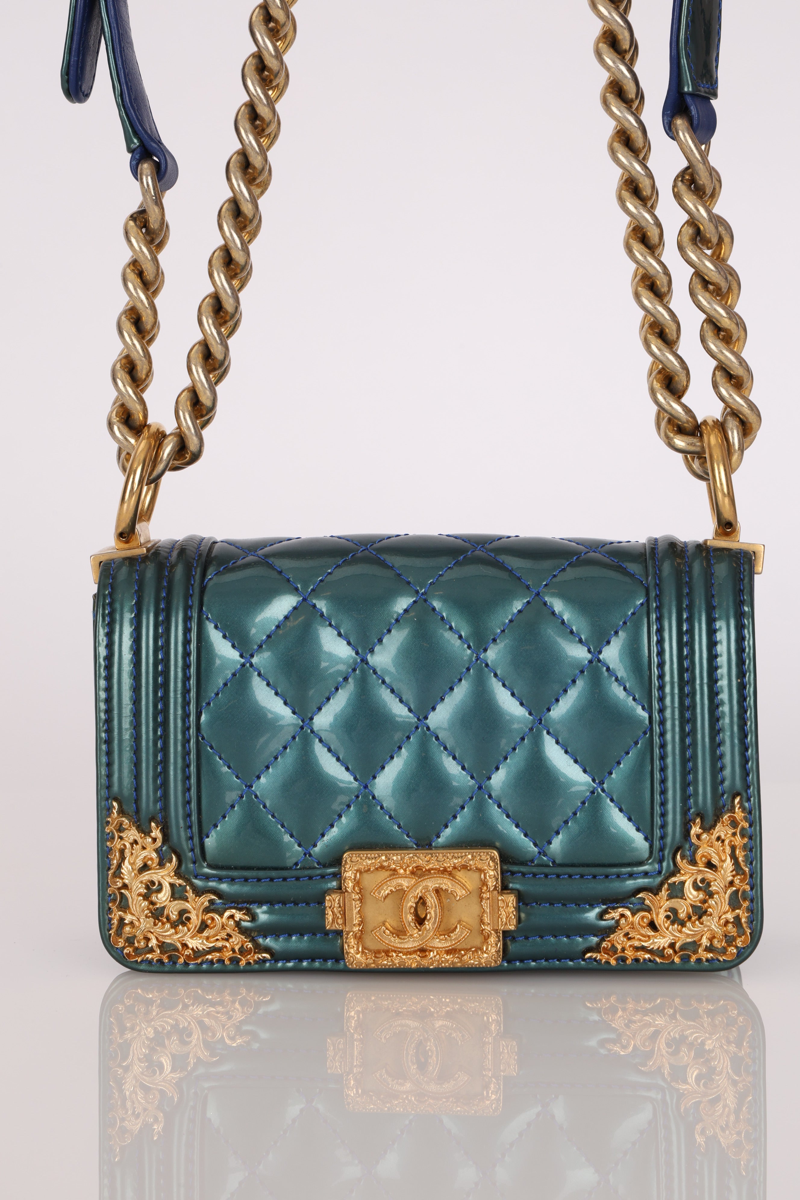 Chanel Mini Boy Bag with Baroque Metallic Patent AGHW
