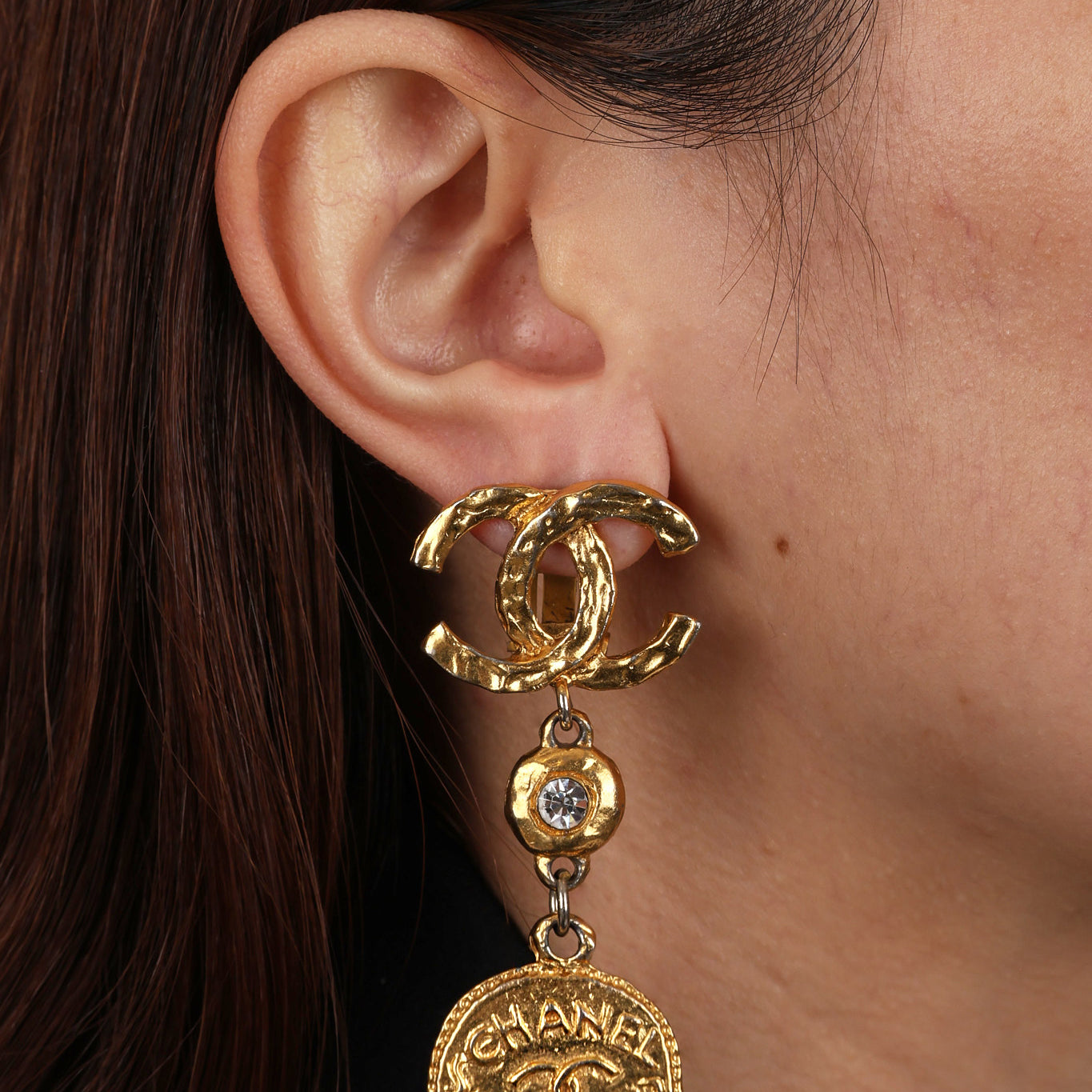 Vintage Chanel CC Charm Drop Earrings 24K GP