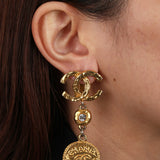 Vintage Chanel CC Charm Drop Earrings 24K GP