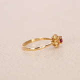 1970s 18K Yellow Gold Ruby and Diamond Halo Ring, Size US 6 - Drop 24