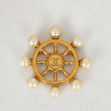 Chanel 1994 CC Pearl Steering Wheel Brooch 24K GP