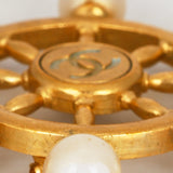 Chanel 1994 CC Pearl Steering Wheel Brooch 24K GP