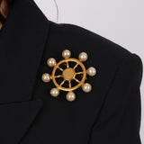 Chanel 1994 CC Pearl Steering Wheel Brooch 24K GP