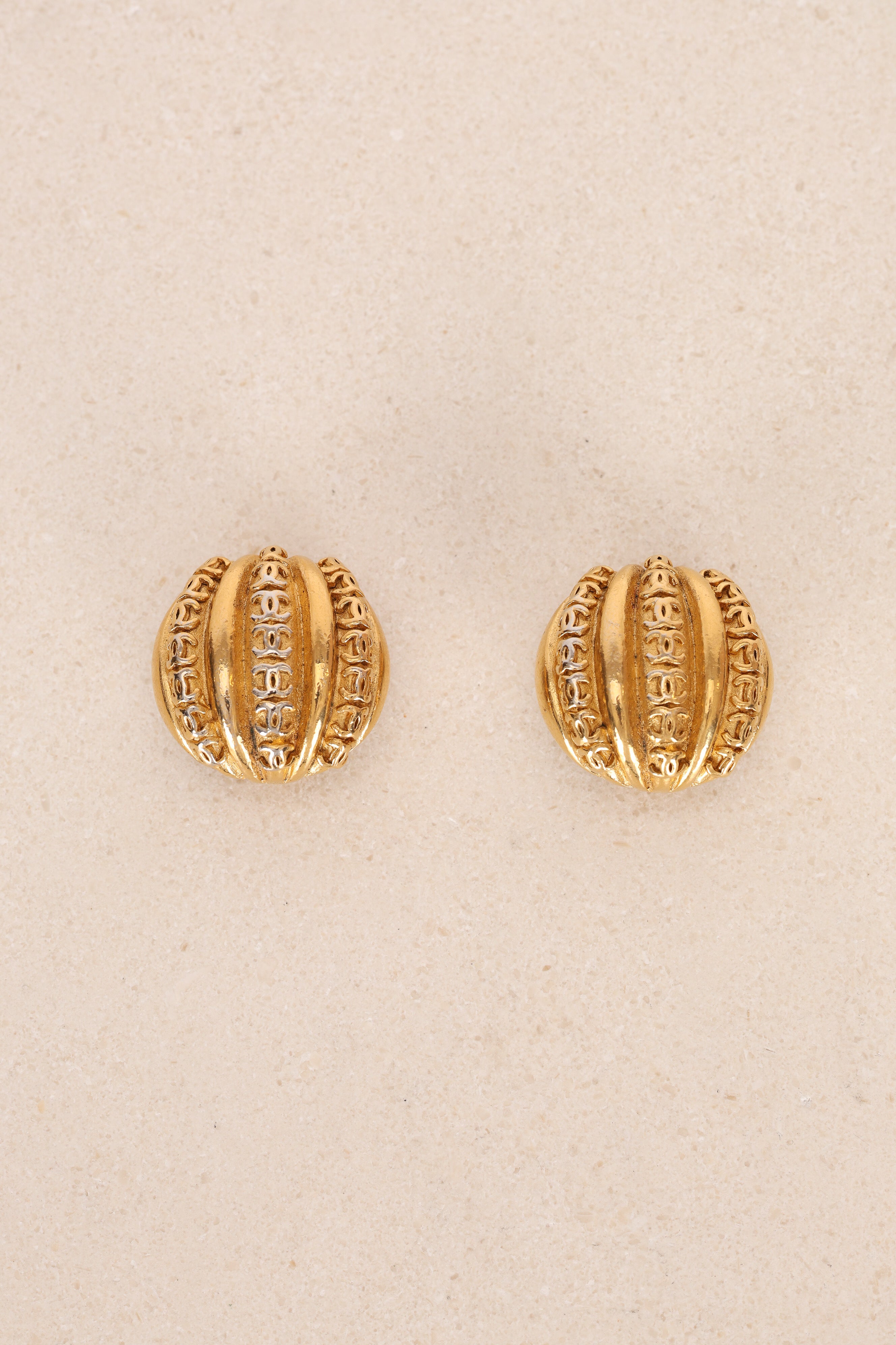 Chanel CC Bulb Gold Clip-On Earrings 24K GP