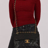 Chanel XL Logo Jumbo Single Flap Black Lambskin 24K GP