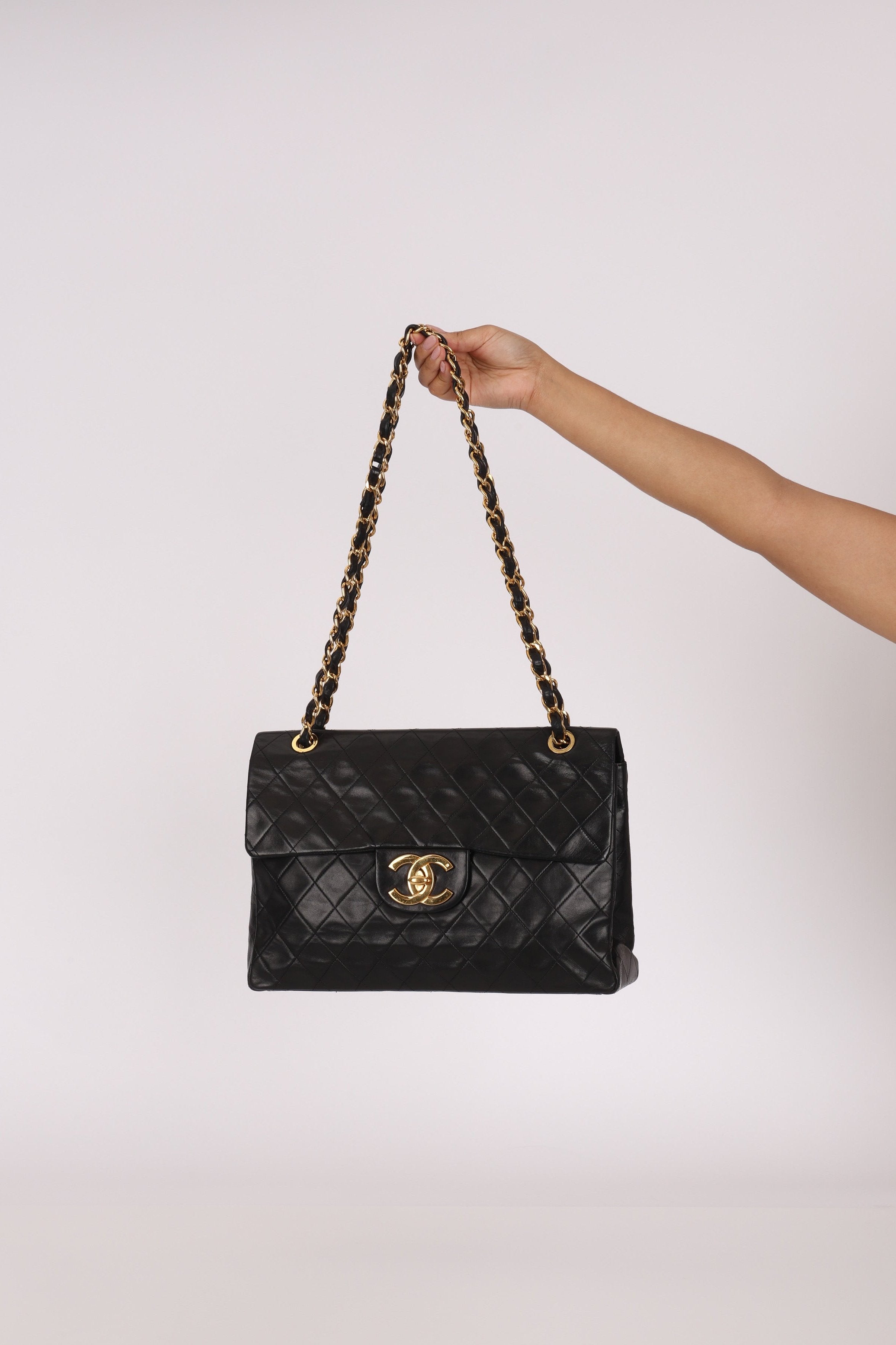 Chanel XL Logo Jumbo Single Flap Black Lambskin 24K GP