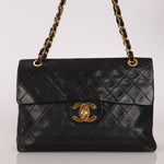Chanel XL Logo Jumbo Single Flap Black Lambskin 24K GP