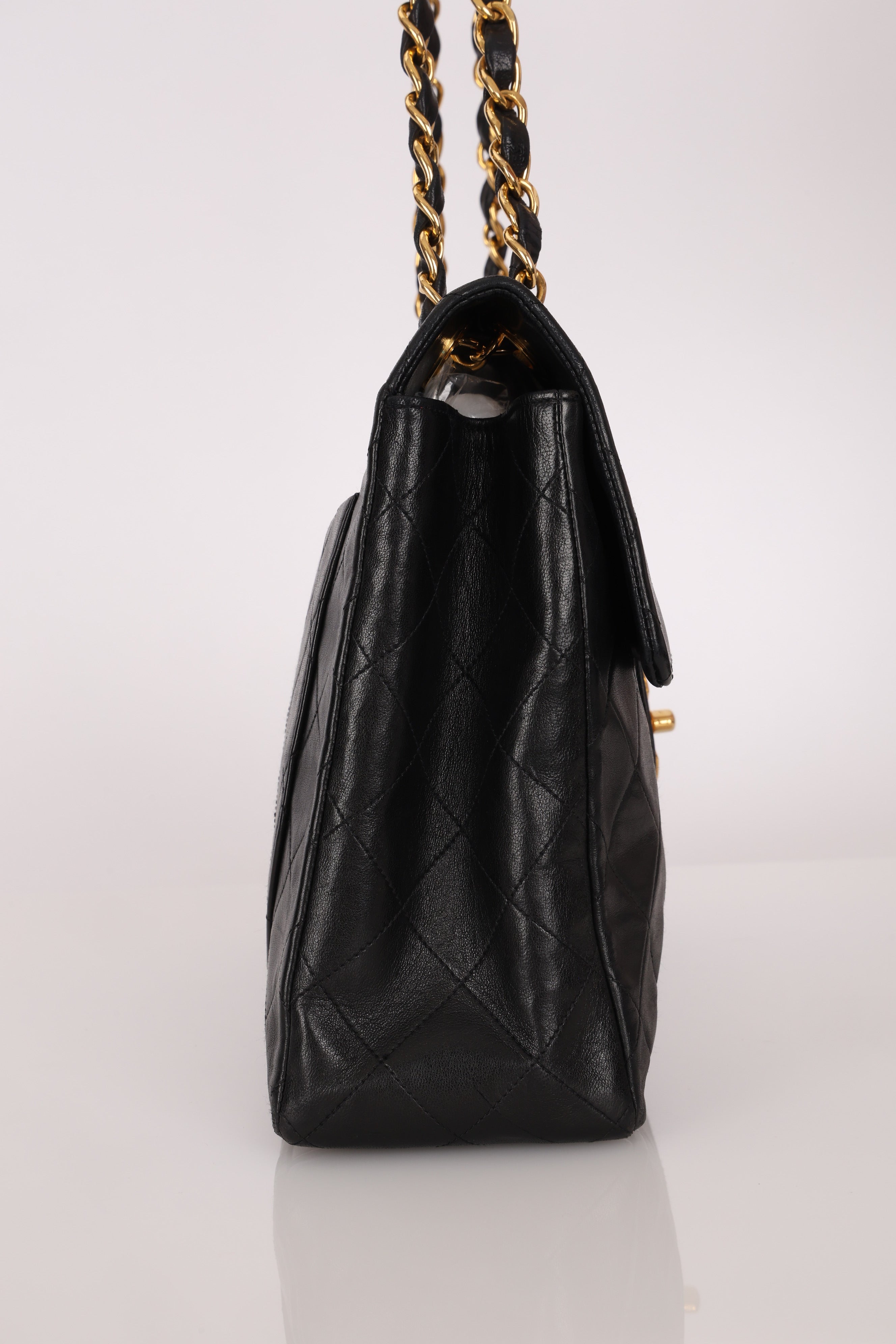 Chanel XL Logo Jumbo Single Flap Black Lambskin 24K GP
