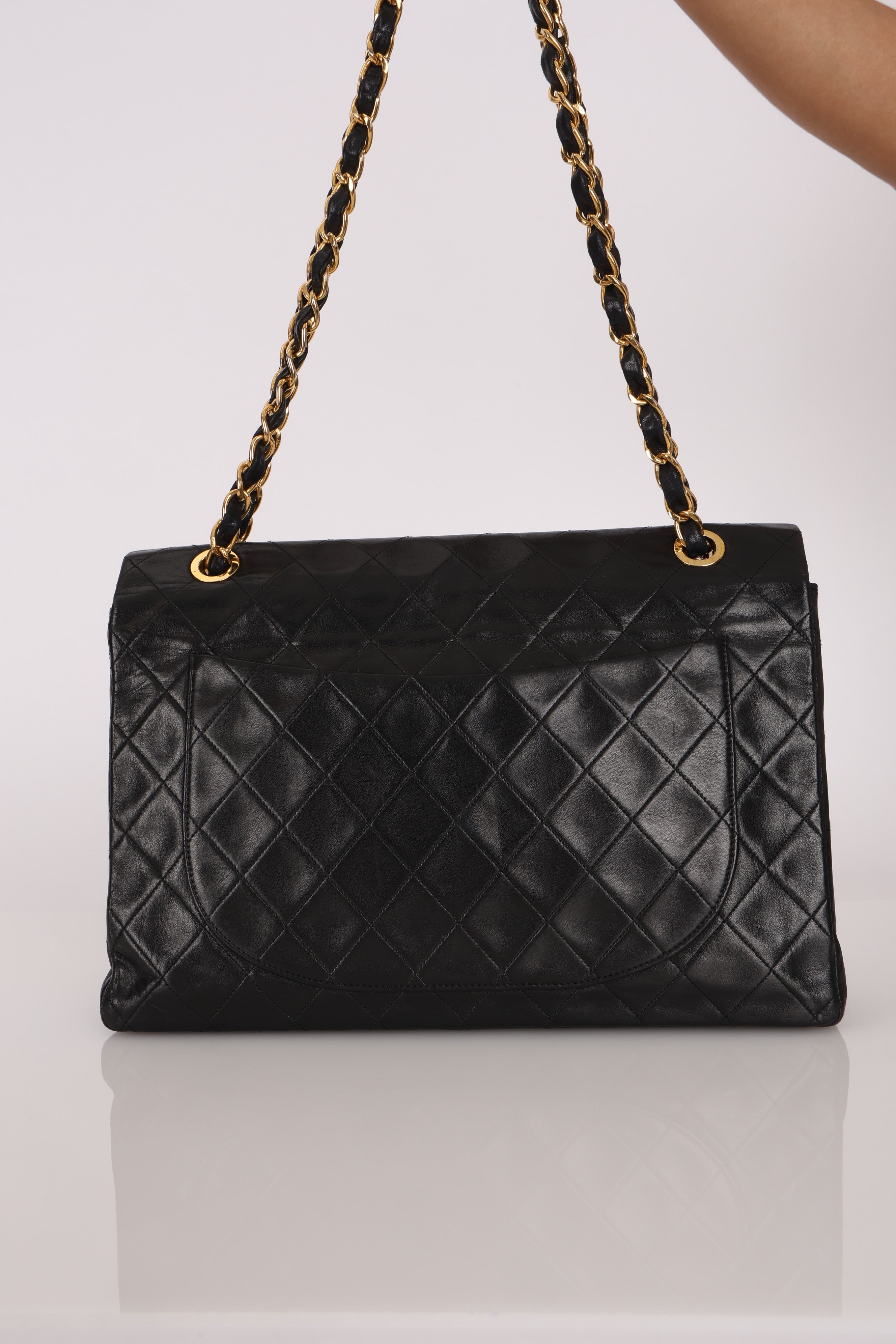 Chanel XL Logo Jumbo Single Flap Black Lambskin 24K GP