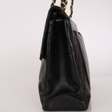 Chanel XL Logo Jumbo Single Flap Black Lambskin 24K GP