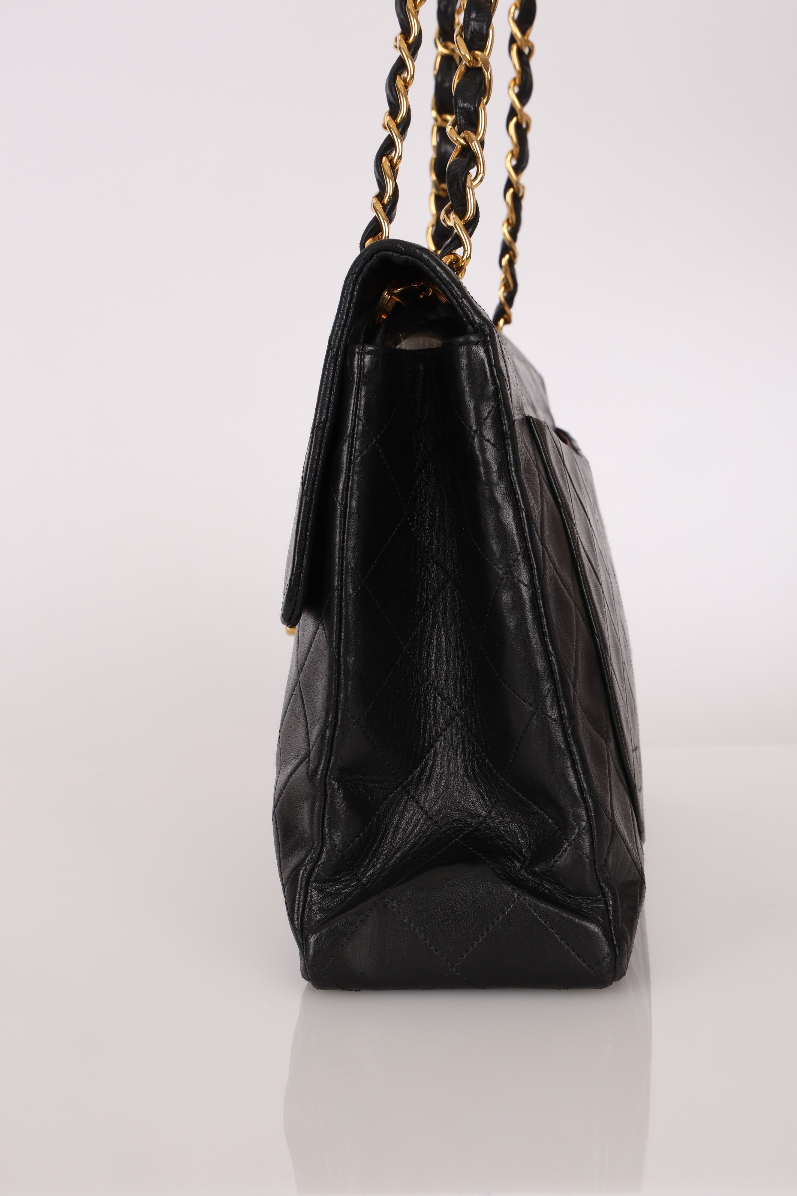 Chanel XL Logo Jumbo Single Flap Black Lambskin 24K GP
