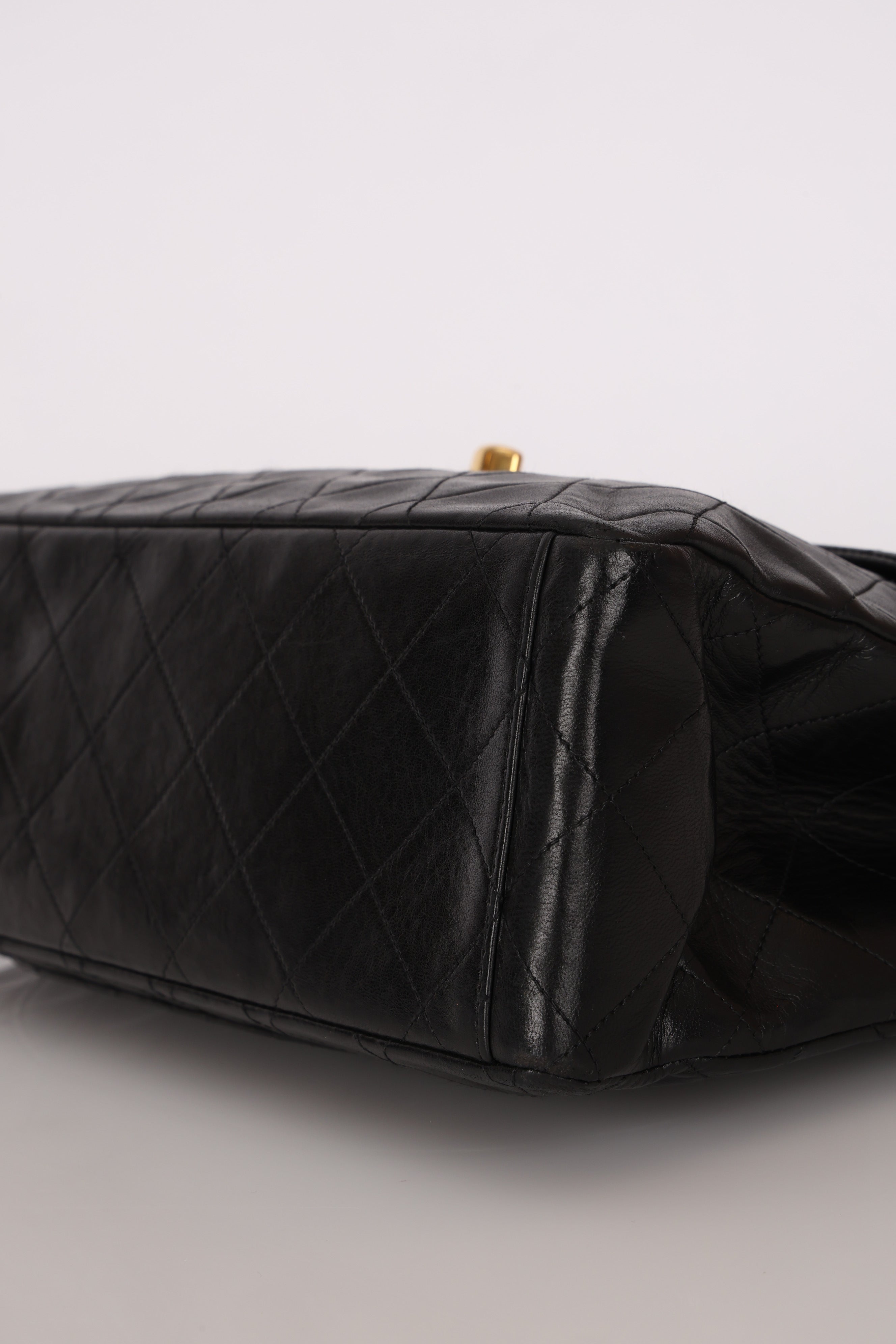 Chanel XL Logo Jumbo Single Flap Black Lambskin 24K GP