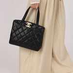 Chanel XL CC Turnlock Tote Black Caviar 1996 24K GP