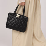 Chanel XL CC Turnlock Tote Black Caviar 1996 24K GP