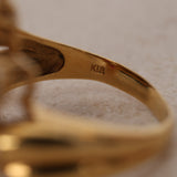 Vintage 1980s 18K Yellow Gold Ruby and Diamond Curved Halo Clusters Ring, Size US 5.75 - Drop 12