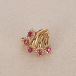 18K Yellow Gold Ruby and Diamond Curved Halo Clusters Ring, Size US 5.75