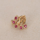 18K Yellow Gold Ruby and Diamond Curved Halo Clusters Ring, Size US 5.75
