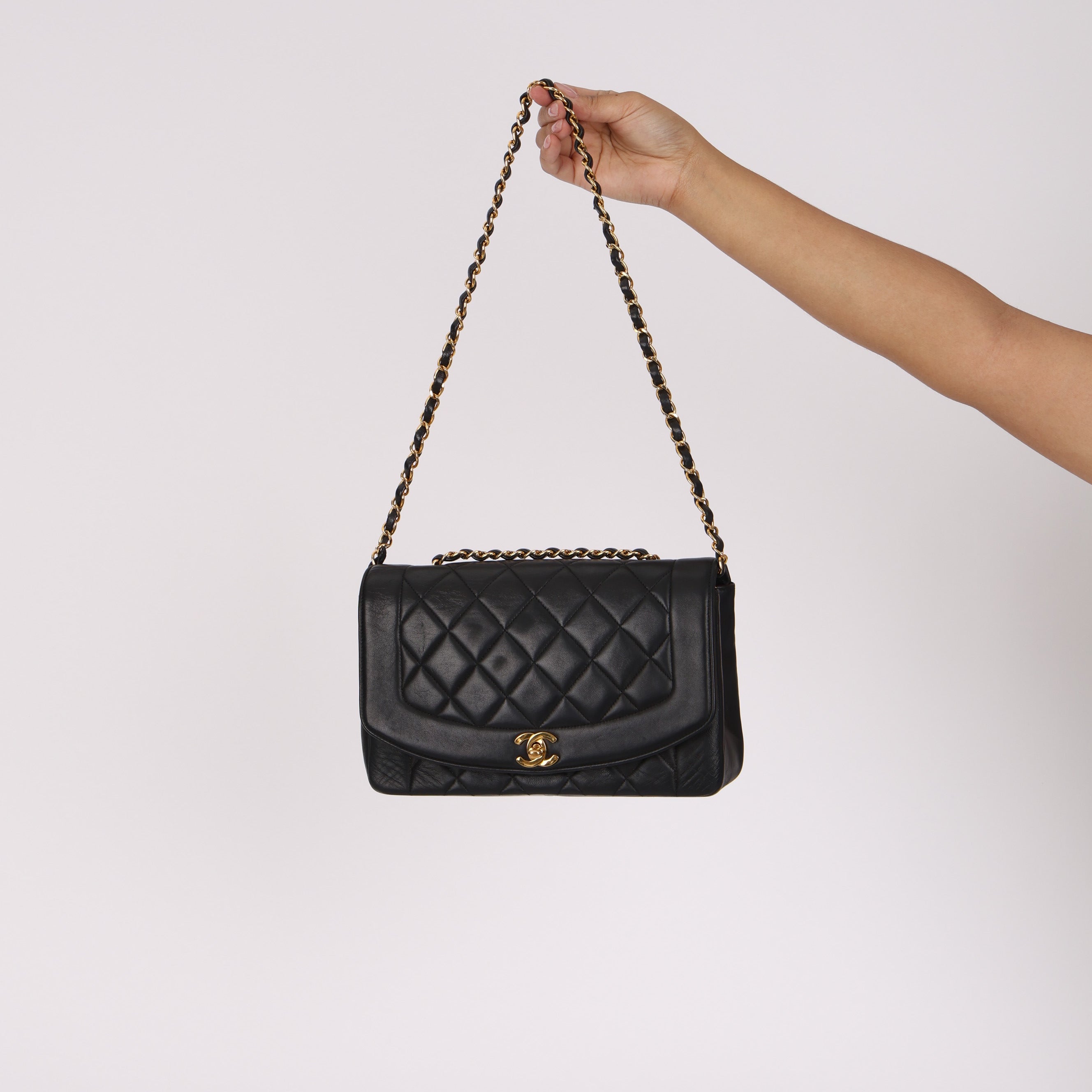 Chanel Medium Diana Black Lambskin 24K GP