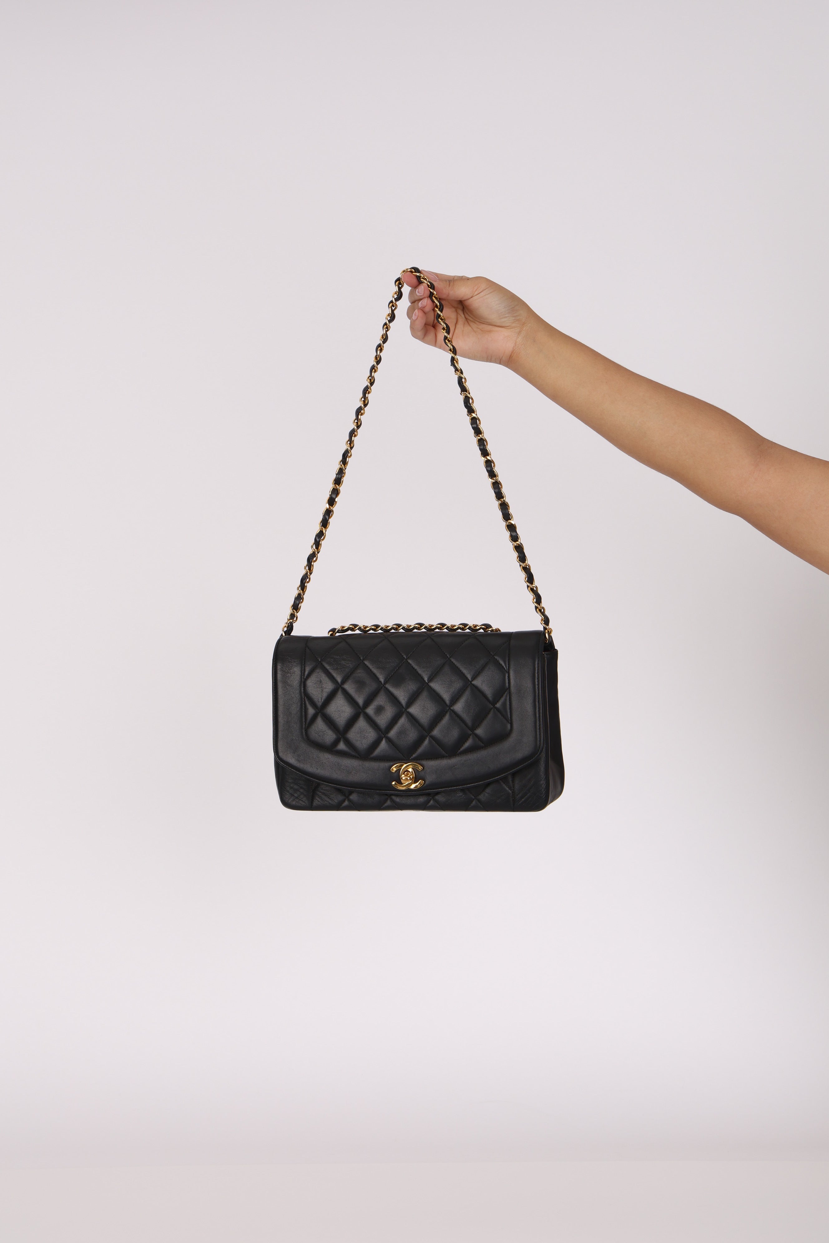 Chanel Medium Diana Black Lambskin 24K GP