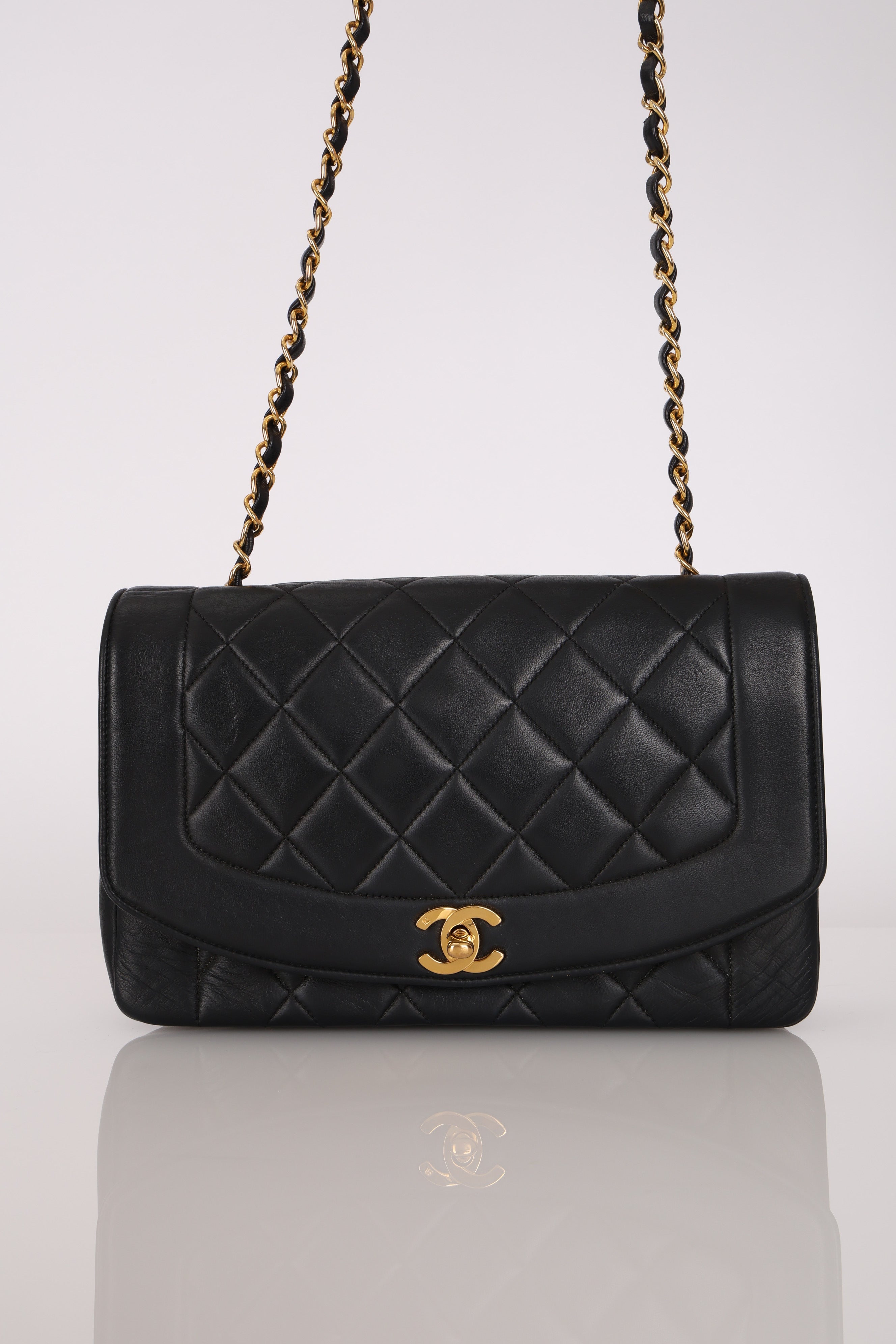 Chanel Medium Diana Black Lambskin 24K GP