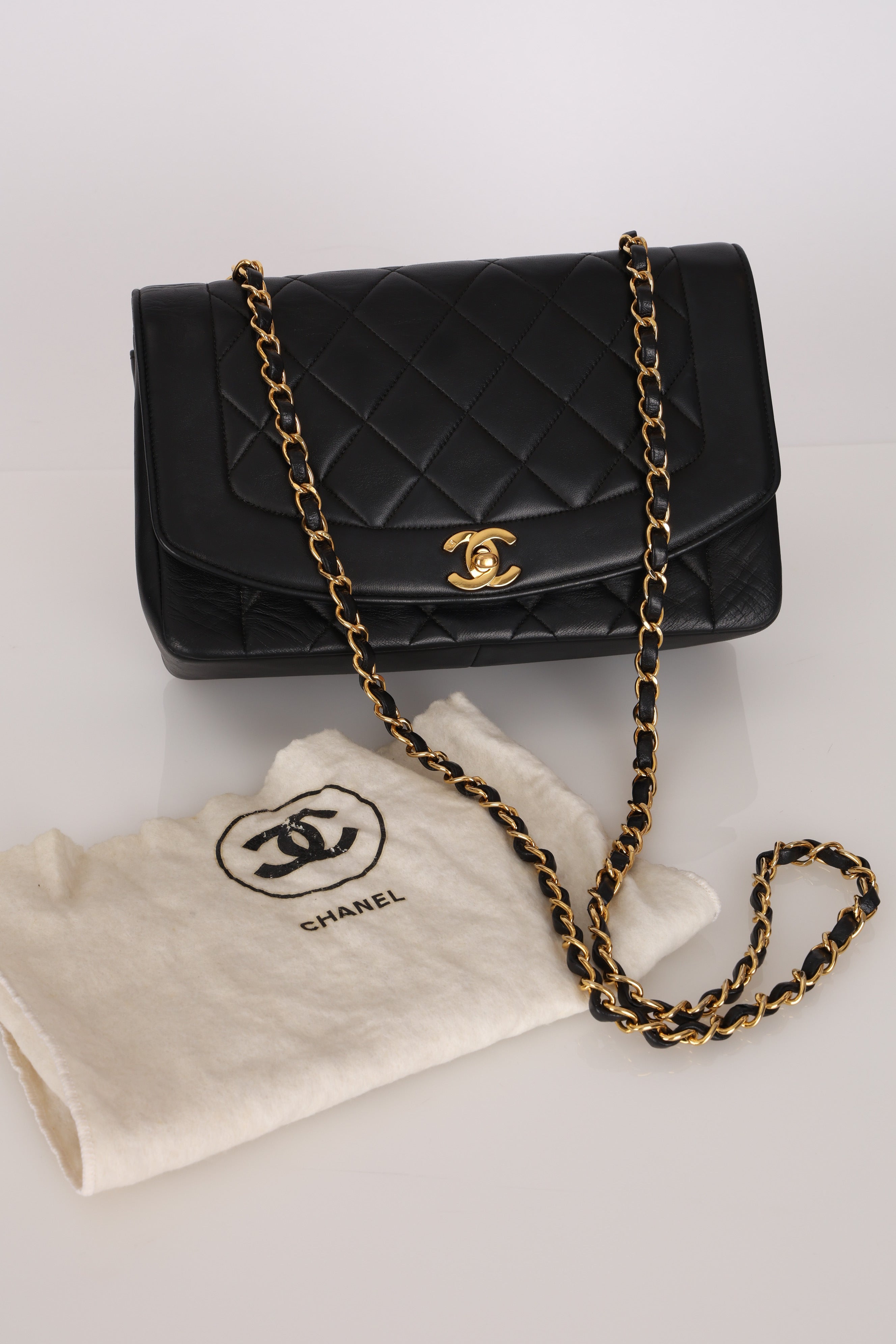 Chanel Medium Diana Black Lambskin 24K GP
