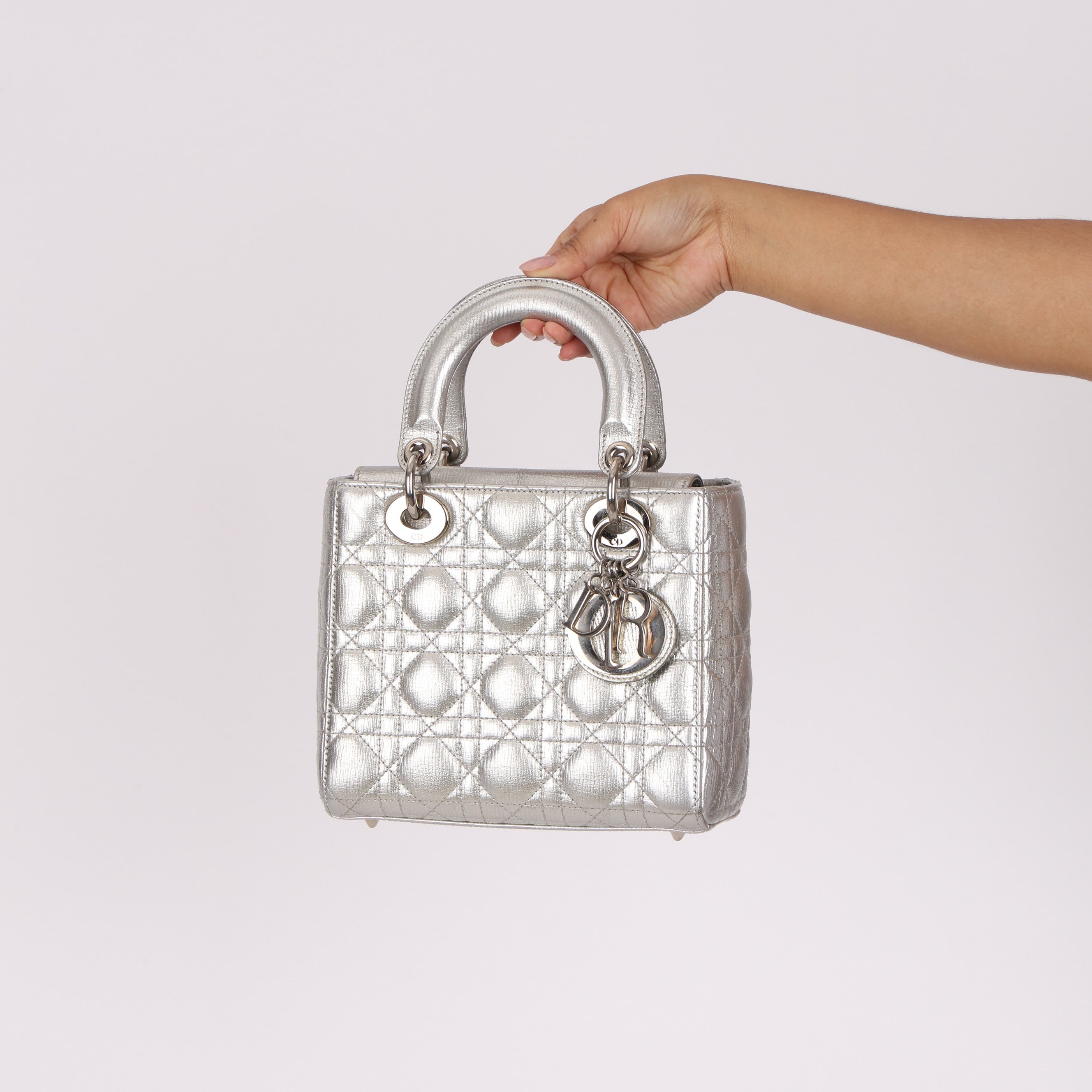 Dior Lambskin Silver Metallic Mini Lady Bag