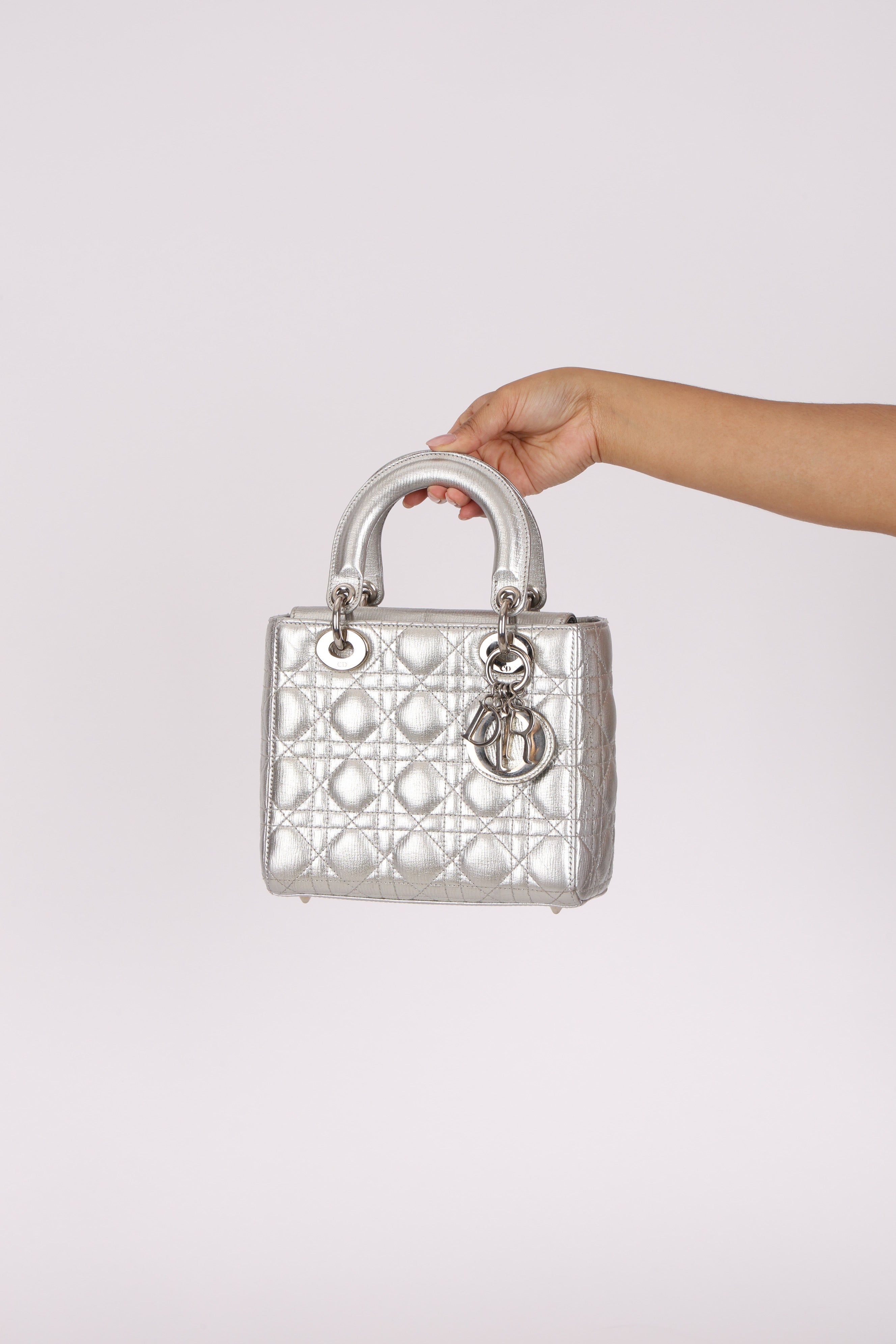 Dior Lambskin Silver Metallic Mini Lady Bag